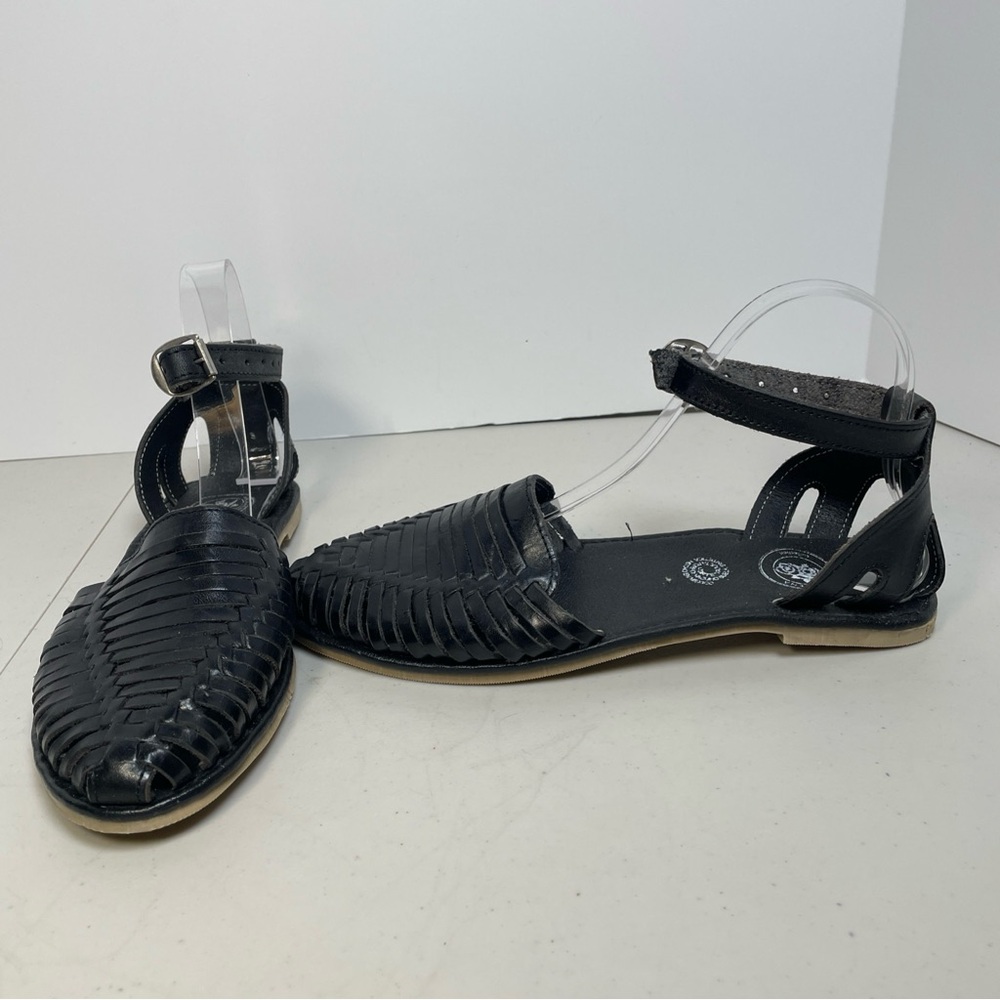 Macarena Huarache Black Leather Shoes Women's SZ 9 Mexican Made Buckle - Picture 5 of 14